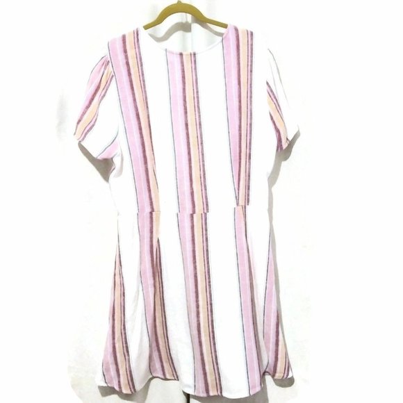 Forever 21 Women Woven Mini Dress Short Striped V-Neck Top Tunic Blouse 3X White - Picture 4 of 5